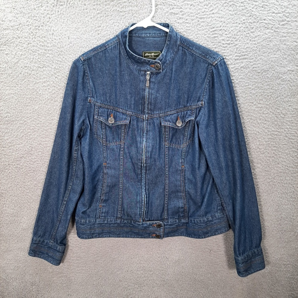 Eddie Bauer Jacket Womens 10 Blue Chambray Denim Workwear Western Grunge Y2K